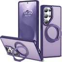 for Samsung Galaxy S25 Ultra Case with 360Rotatable Magnetic Ring Stand Compatible with Mag-Safe Military Protection Shockproof Matte Translucent Phone Cases for S25 Ultra 6.9",Dark Purple