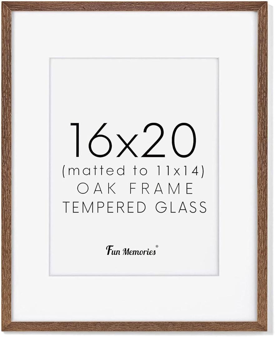 Natural Oak & Walnut 16x20 Picture Frame - Tempered Glass, Matted to 11x14 (16x20 - 1P)