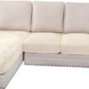 H.VERSAILTEX Velvet Stretch Sectional Couch Covers 4 Pieces Sofa Seat Cushion Covers L Shape Separate Couch Cover for Both Left/Right Sectional Couch (Large Sofa 3 Seater + 1 Chaise, Cream)