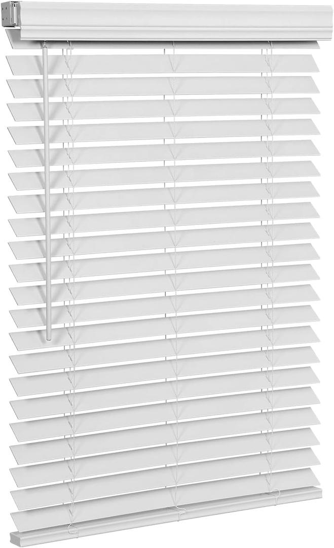 SMONTER 2" Slat Faux Wood Blinds with Crown Valance- Cordless Horizontal Blinds Room Darkening Blinds for Windows Bedroom, Bathroom, Living Room, Glass Door Interior Decor, 45" Wx 48" H