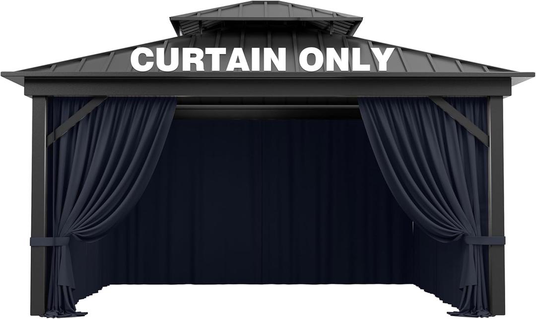 Outdoor Gazebo Curtain Replacement Universal 4-Panel Sidewalls 10' X 13',Outdoor Patio Waterproof Privacy Curtain with Double Zipper for Patio,Garden, and Backyard (Curtain Only)