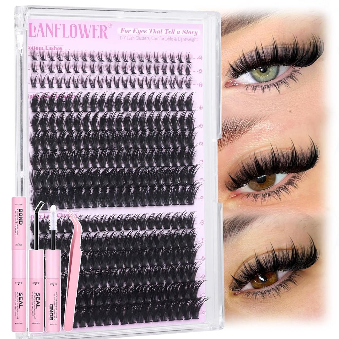Manga Lash Clusters Kit Fairy Eyelash Clusters with Spikes Wispy Lash Extension Kit D Curve Cluster Eyelash Extensions 12-20mm Eyelash Extension Kit with Bottom Lashes by Lanflower