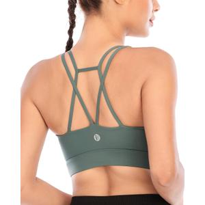 RUNNING GIRL Sports Bras for Women,Padded Sports Bra Tank Top Sexy Crisscross Back High Impact Longline Workout Yoga Bra (Green, S)