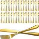 Nuenen 50 Pieces Stainless Steel Forks Silverware Set Dinner Forks and Knives Flatware Tableware Cutlery Set for Kitchen Restaurant(8.07 x 0.94 Inch, 9.06 x 0.79 Inch,Gold)