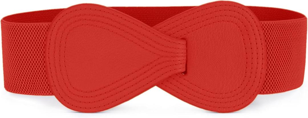 Allegra K Plus Size Interlock Buckle 8-shaped Faux Leather Elastic Belt Cinch Waistband for Lady (Fit Waist Girth:31"/78.5cm-43"/109cm, Red)