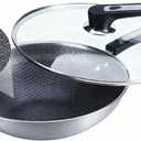 13 Inch Nonstick Frying Pan,Stainless Steel Frying Pan, Skillet with lid Suitable for Induction,Ceramic,Gas Cooktops and Ovens