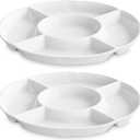 LAUCHUH Veggie Tray Set of 2, Porcelain Chip & Dip Serving Set Divided Serving Platter White Serving Tray for Mother's Day Party, Fruits, Veggies, Candy, Snack, Dessert, 12 inch