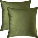 Mixhug Set of 2 Cozy Velvet Square Decorative Throw Pillow Covers for Couch and Bed, Moss Green, 18 x 18 Inches
