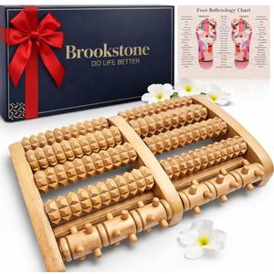 Brookstone Foot Massager for Neuropathy & Plantar Fasciitis Relief - Wooden Foot Roller Massager, Neuropathy Pain Relief for Feet - Mom Gifts for Women Portable for Home or Travel (Oak)