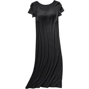 Womens Summer Nightgowns with Built in Shelf Bra Comfy Short Sleeve Long Nightshirt Soft Modal Sleepwear Nightdress (Large, Black)