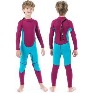 Kids Full Wetsuit Toddler Boys Girls and Youth 2.5mm 3mm Neoprene Child Wet Suit Back Zipper Thermal Swimsuits for Diving Surfing Swimming Water Sprot (X-Large, 2.5mm Purple with Blue)