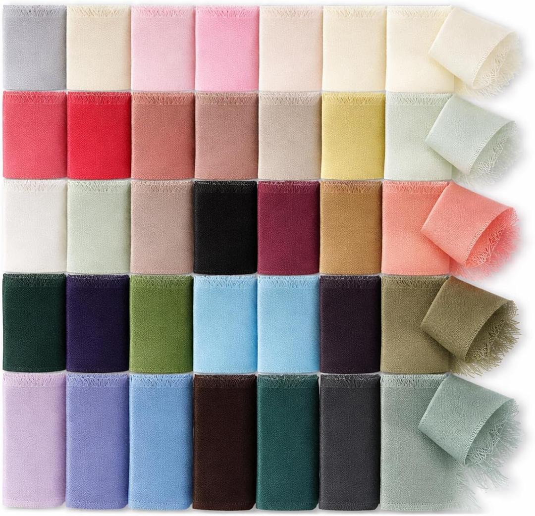 36 Rolls Chiffon Ribbon 1.57 x 118 Yd Handmade Colorful Fringe Chiffon Silk Ribbon for Wedding Invitations, Bridal Bouquets, DIY Crafts, Gifts Wrapping