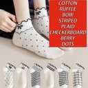CHUNFO Womens Socks Ruffle Ankle Striped Bows Argyl Plaid Dots White Cotton Sock Crew Size5-9 Size6-11