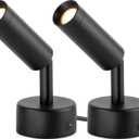 2 Pack Indoor Spotlight LED Up Lights for Plant 120V Floor Spot Lights Accent Light Indoor Uplighting Warm White Spotlight Lamp Accent Lighting LED Uplight, 5.9 FT Plug Cord with Foot Switch (Black)