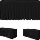 HolidayIdeas 2 Pack Spandex Table Skirt for 6 Ft Rectangle Tables, Black Fitted Stretch Tablecloth 30 x 72 Inch, Wrinkle Resistant Ruffle Design for Wedding Banquets, Trade Shows, Parties