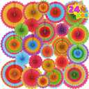 JOYIN 24 Colorful Hanging Paper Fan Round Wheel Disc for Fiesta Party Supplies Decoration, Luau Event Photo Props, Cinco De Mayo Mexican Festivals, Carnivals, Taco Tuesday Event.