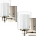 2 Pack Bath Vanity Light Fixtures 1-Light, Indoor Brushed Nickel Wall Light with Dual Glass Shade, Modern Bathroom Wall Scone Lighting, Vintage E26 Base Wall Mount Lamp for Bedroom