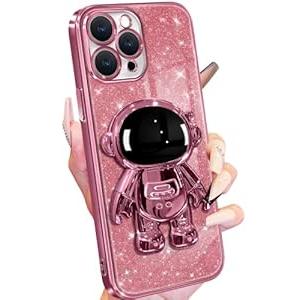 Buleens for iPhone 11 Pro Case Astronaut, Clear Cases for iPhone 11 Pro with Glitter Paper & Spaceman Stand, Women Girls Cute Electroplated Sparkly Space Phone Cover for 11 Pro