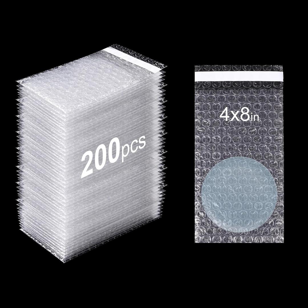 200 Pack 4" X 8" Clear Self Sealing Double Wall Bubble Cushion Bags