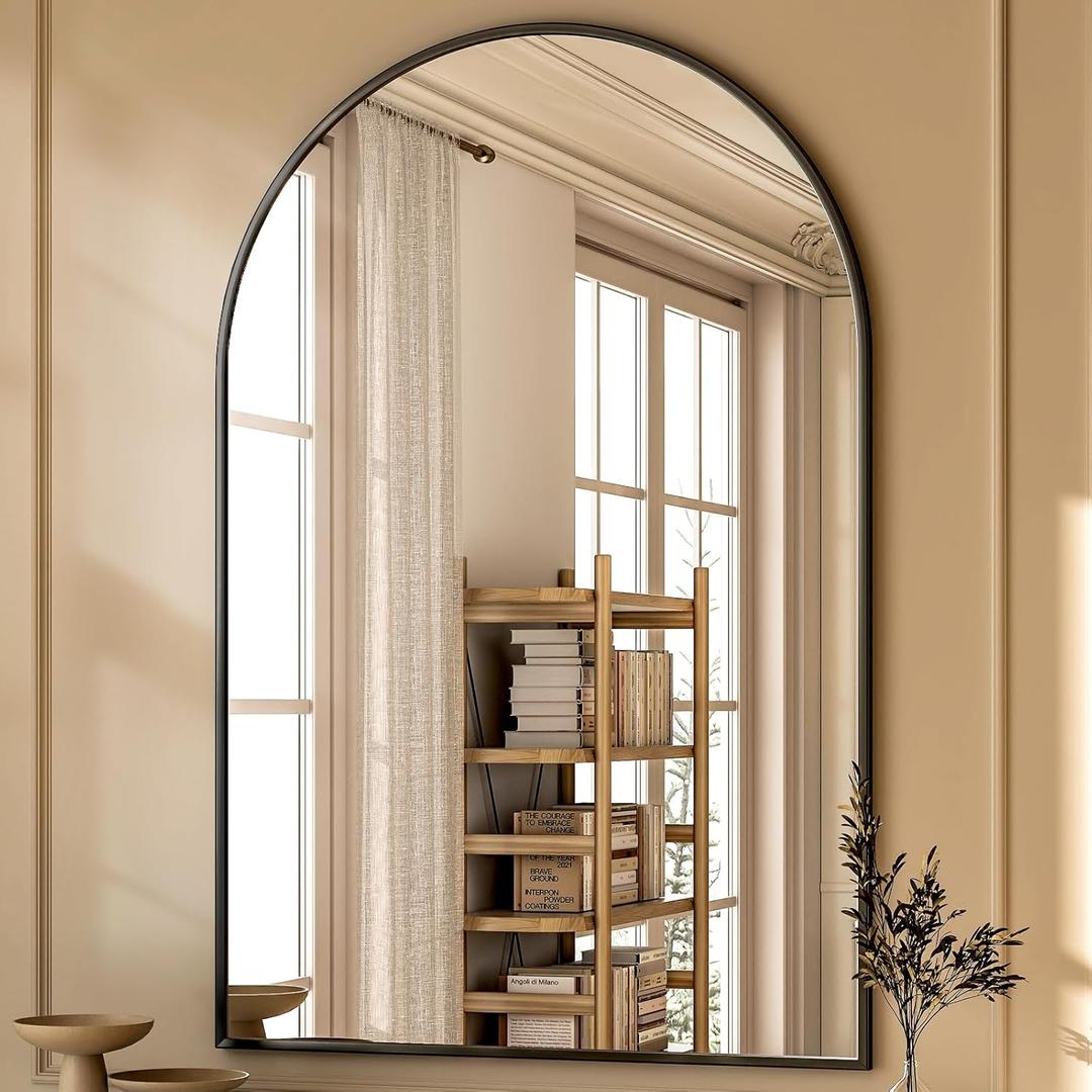 GLSLAND 26x38 inch Arch Bathroom Mirror - Arched Bathroom Mirror/Wall Mounted Vanity Mirror - Arch Metal Frame Wall Mirror for Bathroom Bedroom Living Room, Black