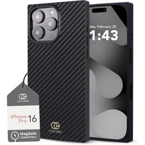 Cocomii - Rectangle Case Compatible with iPhone 16 Pro - Compatible with MagSafe, Carbon Fiber Texture, Aramid Pattern, Glossy, Magnetic Phone Case for iPhone 16 Pro 6.3 inch, Black