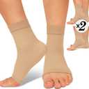 ACTINPUT 2 Pack Ankle Brace Compression Sleeve 8-15 mmHg Open Toe ompression Socks Women & Men for Swelling, Plantar Fasciitis, Sprain Beige S/M