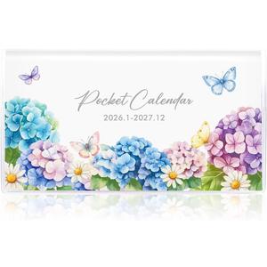2 x Pocket Calendar 2026-2027 for Purse, Small Pocket Planner 2026-2027 for Purse 3.56.5In,24 Month Organizer from Jan 2026- December 2027 Mini Planner with Pvc Cover for Organizing & Planning (Hydrangea)