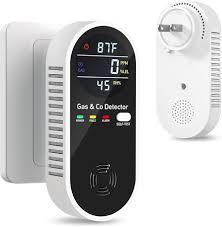 4-in-1 Upgraded Combination Natural Gas Leak Detector and Carbon Monoxide Detectors, Dual Sensor Gas Leak Detector & Carbon Monoxide Detectors Plug in (Temperature & Humidity Sensor) for Home, RV