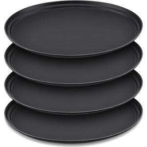 FillTouch 4 Pcs Restaurant Serving Trays PP Plastic Non Slip Rubber Lined Large Oval Tray for Kitchen Dining Room Cafeterias Fast Food Service (24 x 29 Inch,Black)