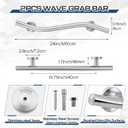 2 Pack Wave Grab Bar Decorative 24 Inch Stylish Stainless Steel Brushed Finish Safety Shower Bar Wall Mounted for Bathroom Bathtubs Toilet Steps Bed Seniors Elderly Handicap Pregnant Women