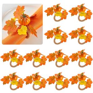 APTWOW Fall Thanksgiving Napkin Rings Set of 12- Fall Pumpkin Napkin Holder, Thanksgiving Napkin Rings for Table Decor, Wedding, Autumn Banquet, Holiday, Dinner Party
