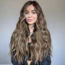 AISI QUEENS Long Wigs for Women Wavy Ombre Wig Middle Part Ash Brown and Bleach Blonde Curly Wigs Natural Looking Hair Replacement Wigs for Party Daily Use