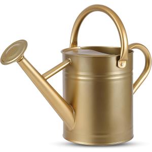 1 Gallon Watering Can for Plants, Watering Cans for Indoor&Outdoor Gardening, Galvanized Steel Watering Pot with Removable Spout, Metal Water Can with Ergonomic Movable Handle(Gold)