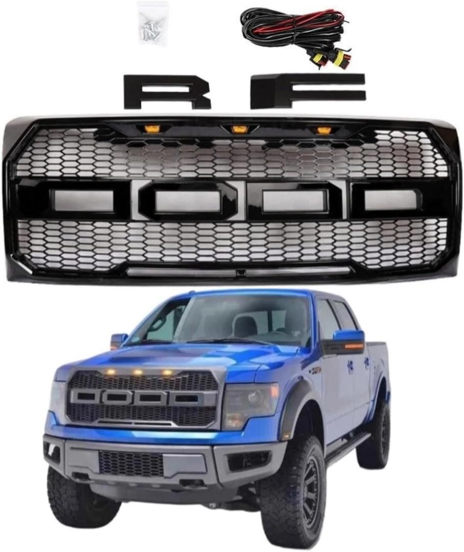 Car Front Bumper Grill Hood Grille Black | Compatible With Ford Raptor F150 F-150 2009-2014