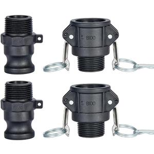 2 pcs Polypropylene Camlock Fittings (1 part B Female Coupler x Male End) Cam and Groove Hose Fittings + 2 pcs PP Cam Lock Fitting (1 part F Male adapter x Male End)