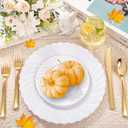 YOUBET 125PCS White Plastic Plates with Gold Rim, Gold Plates Disposable with Golden Silverware Include 25 Dinner Plate 25 Dessert Plate 25 Forks 25 Knives 25 Spoons For Wedding, Parties