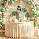 Wish Care Champagne Tulle Tablecloth 48 Inch Spandex Elastic Round Table Cloths Ruffle Tutu Skirt 4ft Wrinkle Free Stretch Fitted Round Table Cover for Baby Shower Wedding Birthday Party Banquet Cake