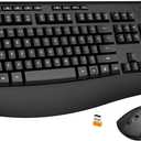 Wireless Keyboard and Mouse Combo, Silent Soft Touch Quiet Keyboard Less Noise 90%, Ergonomic with Wrist Rest,2.4GHz 104 Keys Full Size,2400 DPI Mouse, for Office/Work/Home/PC Computer/Laptop/Mac, Black