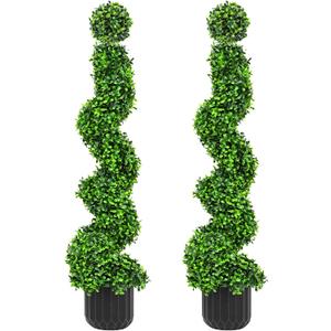 2 Pack 3FT Artificial Spiral Topiary Trees, Realistic Boxwood Trees, Evergreen PE Faux Plants with Durable Pot, Outdoor & Indoor Year-Round Garden, Patio, Porch, Home Entryway Decor