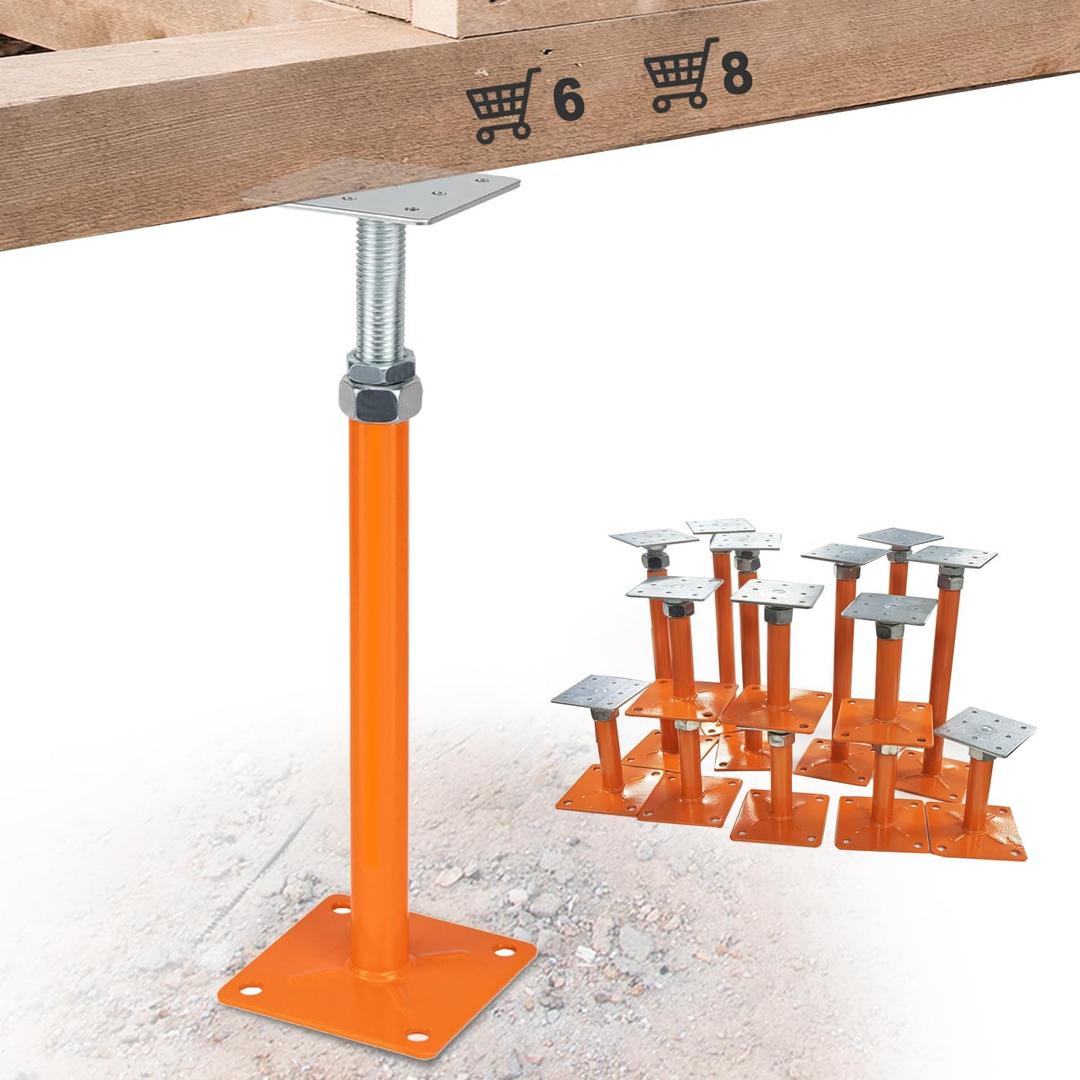 House Jacks for Leveling, Floor Jacks Screw 8 PCS Adjustable 11" - 16" Height Range, Foundation Jacks Pole Joist Support, Home Crawl Space Max Load Capacity 4 ton 8 Pack, Joist Lifting Post