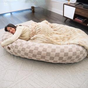 Plufl Original Human Dog Bed for Adults, Washable Memory Foam, Checkered