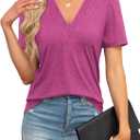 Agnes Urban Womens Tops Dressy Casual V Neck Short Sleeve Shirts Summer Loose T Shirts Trendy Tops Tunic Blouses (L)