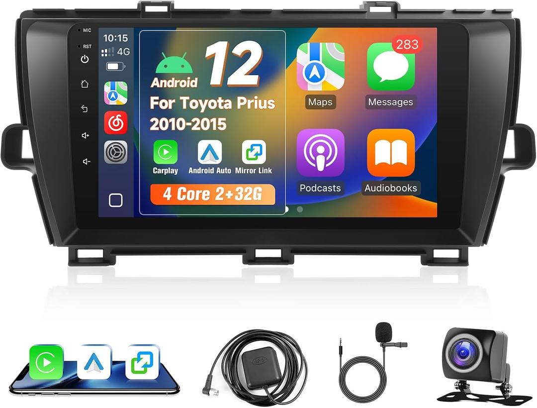 Leadfan Car Stereo Radio for Toyota Prius 2010 2011 2013 2014 2015 with Wireless Carplay Android Auto, 9 Inch Touch Screen Car Stereo for Prius GPS Navigation Head Unit BT WiFi FM SWC+Backup Camera
