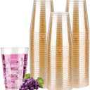Goodluck 12 oz 50 PCS Gold Glitter Plastic Cups, Disposable Glitter Cups, Elegant Plastic Cocktail Glasses, Fancy Party Cups for Wedding, Birthday, Holiday