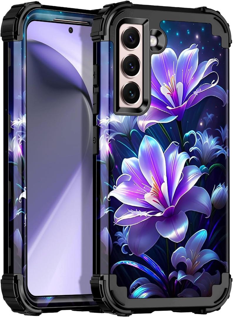 Miqala for Galaxy S21 5G Case,Glow in The Dark Three Layer Heavy Duty Shockproof Full Body Protection Hard Plastic Bumper+Soft Silicone Case for Samsung Galaxy S21 6.2 inch, Purple/Black