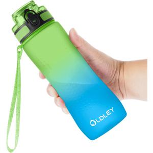 OLDLEY 25 oz Water Bottle, Motivational Water Bottle with Time Marker, Sports Water Bottle With Strap, Leakproof & BPA Free Large Water Bottles for School, Gym, Travel, Outdoor, Tritan,Green&Blue
