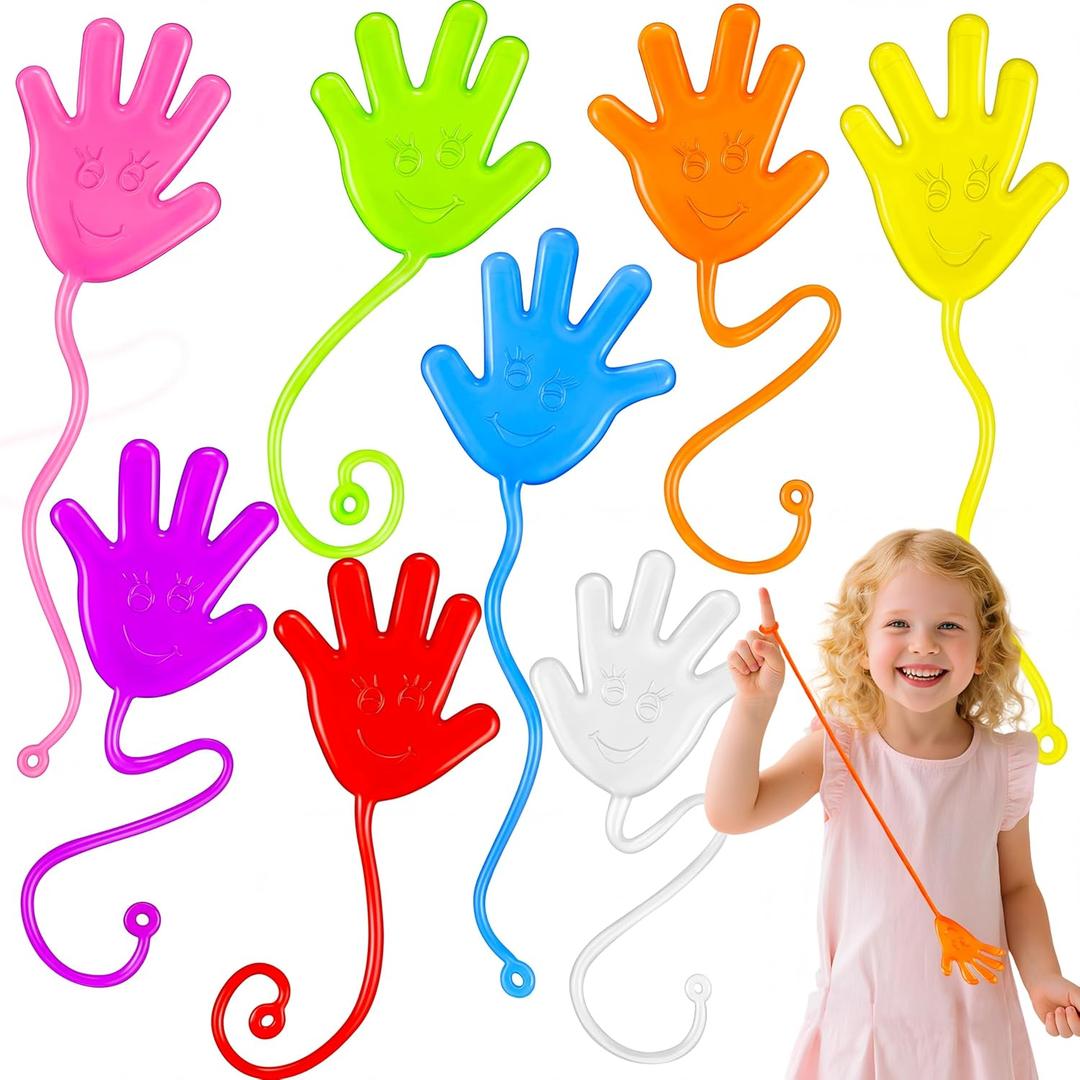 JOYIN Large 24Pcs Sticky Hands Party Favors, Party Favors Set for Kids, Holiday Traditions, Classroom Treasure Box Carnival Prizes Bulk Pinata Stuff Glitter Toys, Goodie Bags