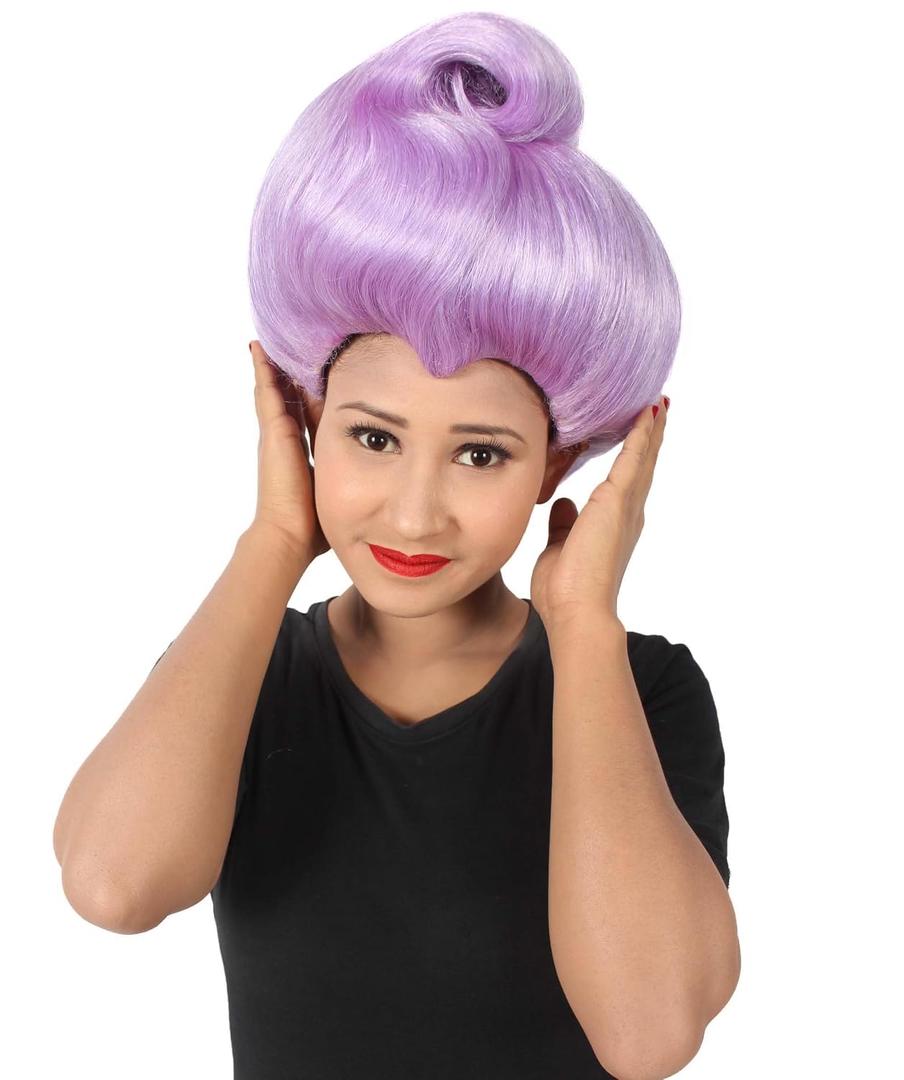 HPO Adult Women's Fairy Godmother Animated Fantasy Movie Wig, Cosplay Halloween Costume Party, Breathable Capless Cap, Flame-retardant Synthetic Fiber (One Size, Purple)