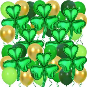 ASTARON St Patricks Day Decorations Green Shamrock Balloons Set Irish Decor for Home, Foil Clover Balloons Green Balloons Kit Irish Decorations for Party St Patricks Balloons