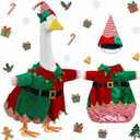 Christmas Elf Porch Goose Outfits Red Green Costume for 23" Cement Statue Winter Clothes outdoor Lawn Garden Decoration